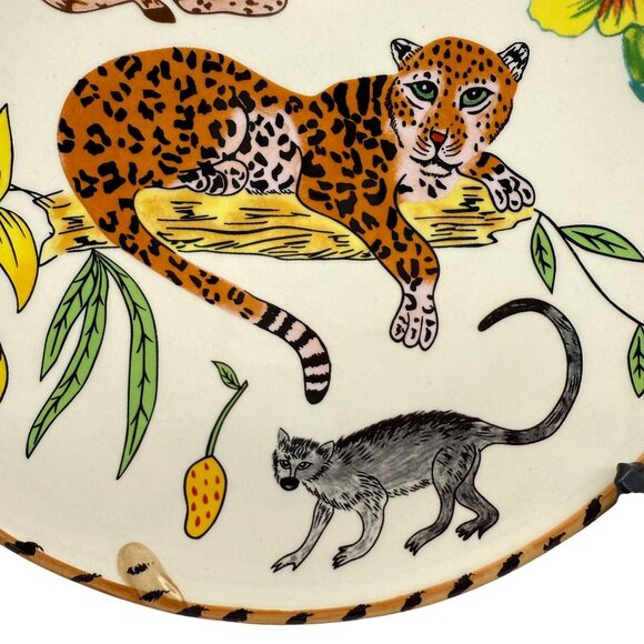 Lynn Chase Jungle Jubilee Salad Dessert Plate Ceramic Handpainted Leopard Parrot - Picture 4 of 9
